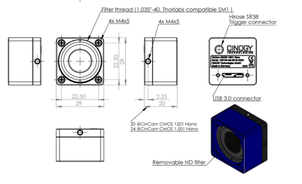 Cincam CMOS nano laser beam profiler