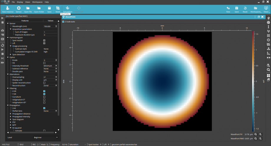 Screenshot Waveview4 - wavefront measurement