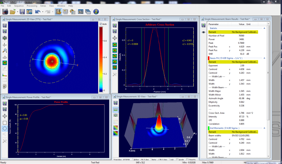 Illustrates RayCi software for laser beam profiling