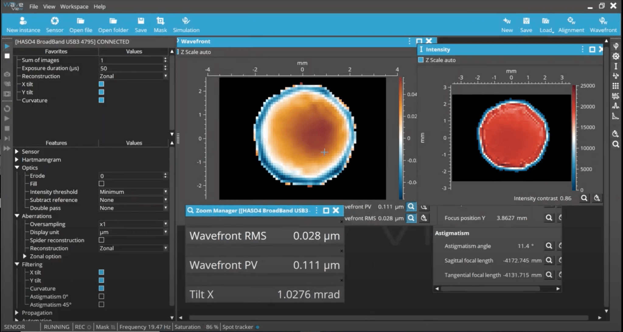 Haso4 BB - Broadband wavefront sensor measurement with Waveview4