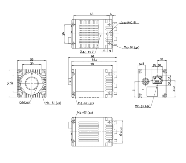 CinCam InGaAs mechanical drawing