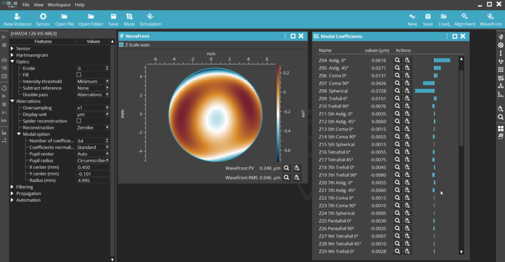 Wavefront shown on waveview software