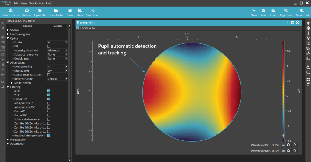 pupil automatic detection and tracking on waveview software