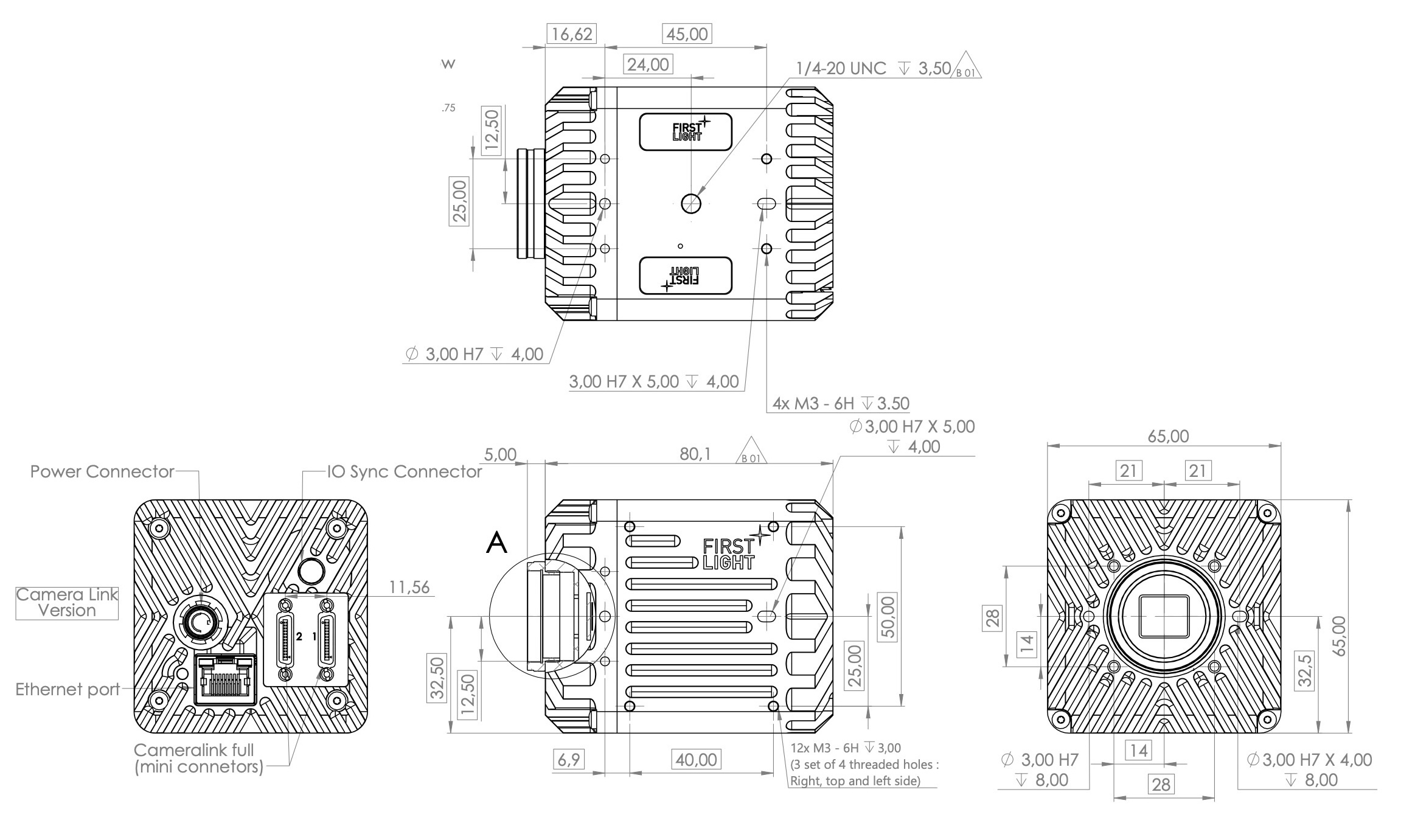 C-RED 2 LITE InGaAs camera technical drawings