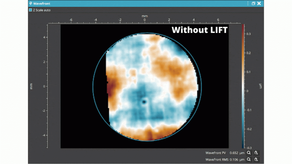 GIF showing improvement with the lift algorithm when inspecting a glass screen protector.