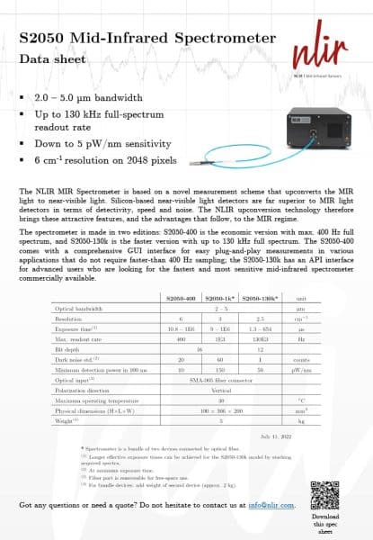 The NLIR 2.0 - 5.0 µm Spectrometer Datasheet