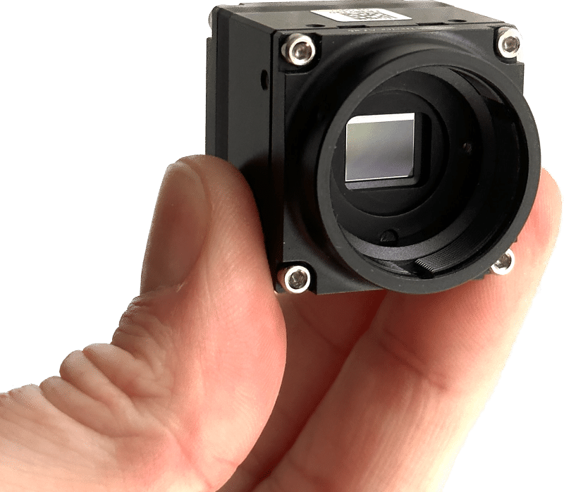 Crius 640 (previously) IrLugX640 thermal camera module held with two fingers