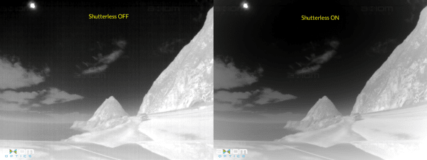 comparison between thermal images with and without shutterless function