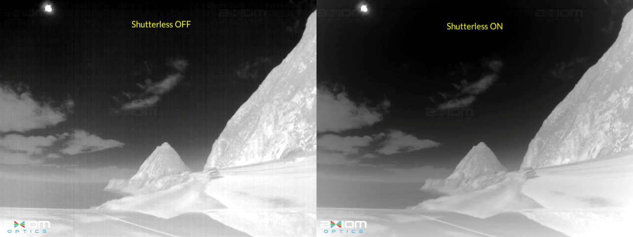 comparison between thermal images with and without shutterless function