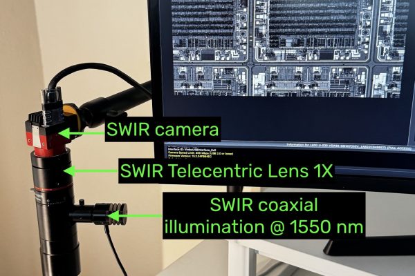 SWIR Vision system comprised of a swir camera, swir telecentric lens and swir led illumination
