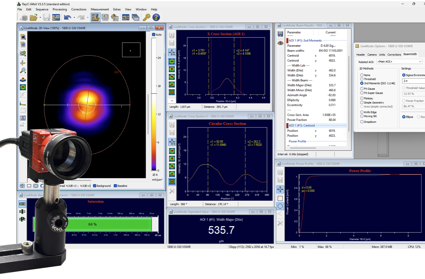 Alvium camera for SWIR laser beam profiling with RayCi software