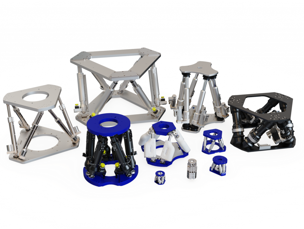 symetrie positioning stewart platforms (hexapods) displayed to scale
