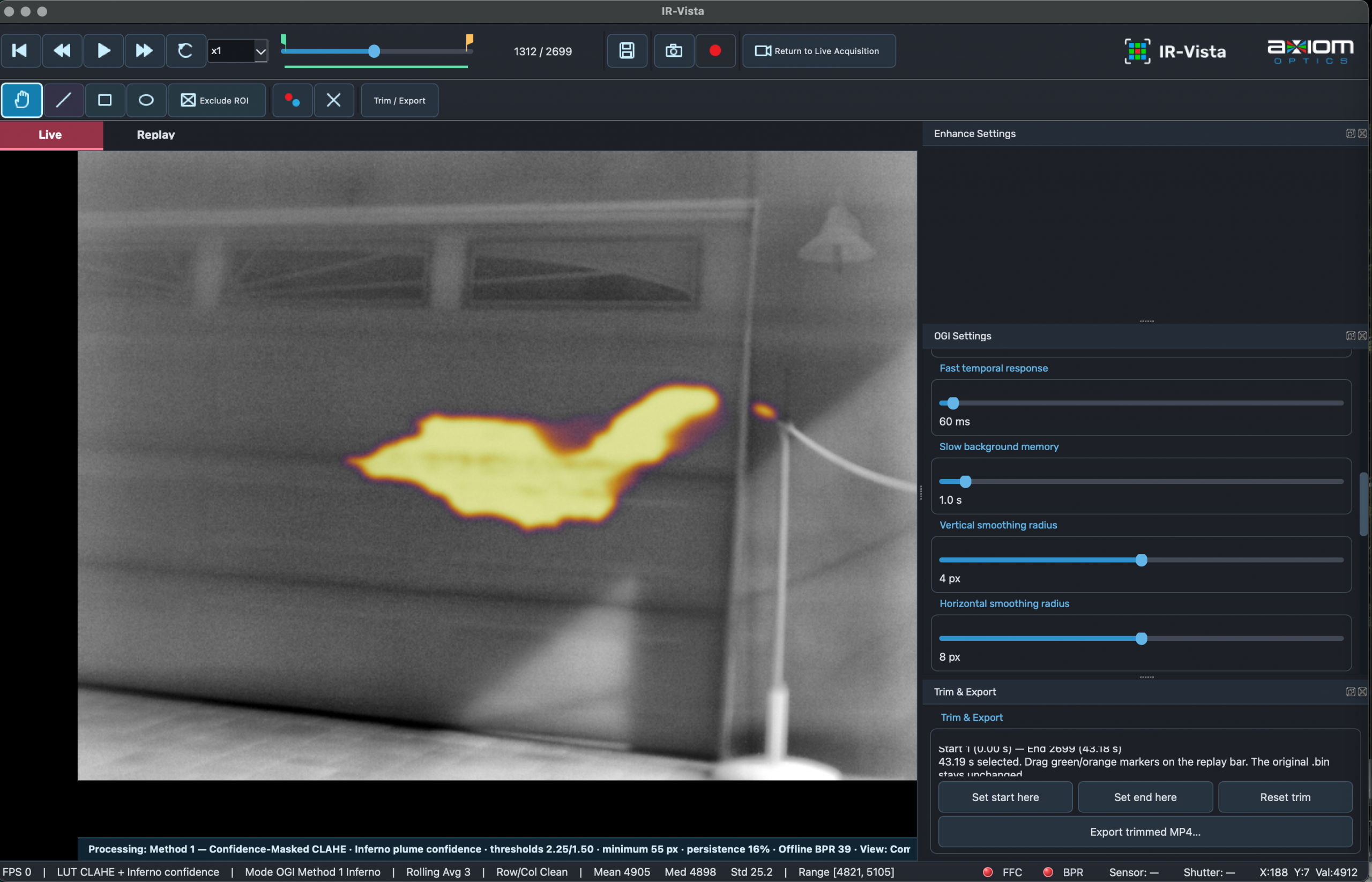 IR-Vista software displaying a gas plume with the optional OGI processing module